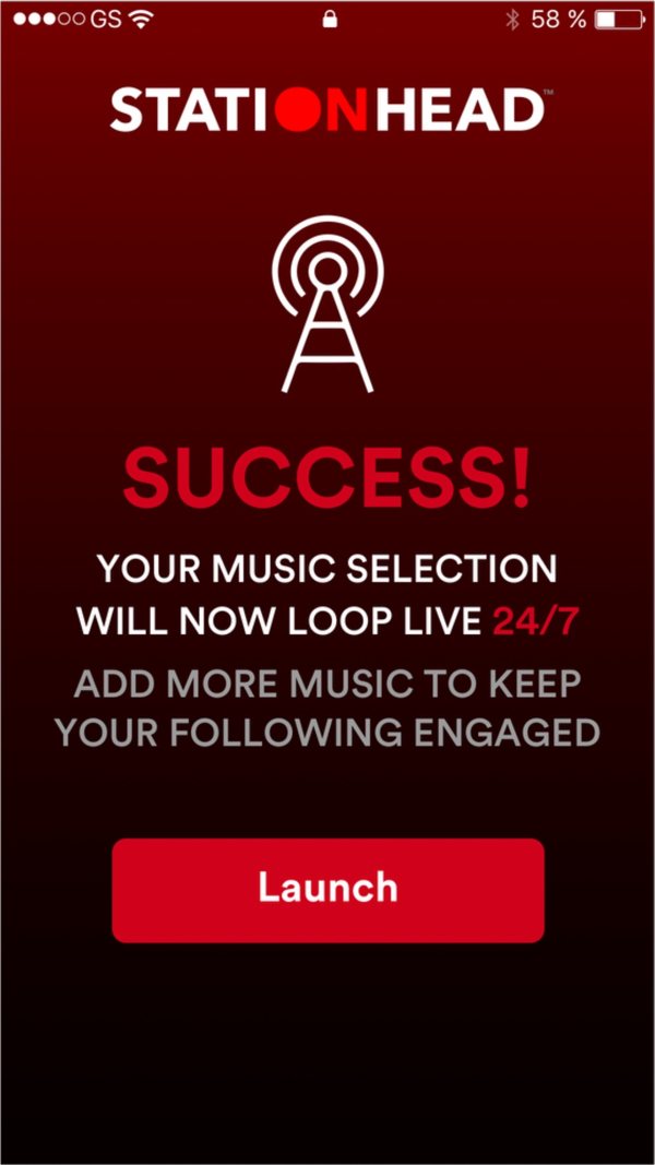 Success: your music selection will now loop live 24/7