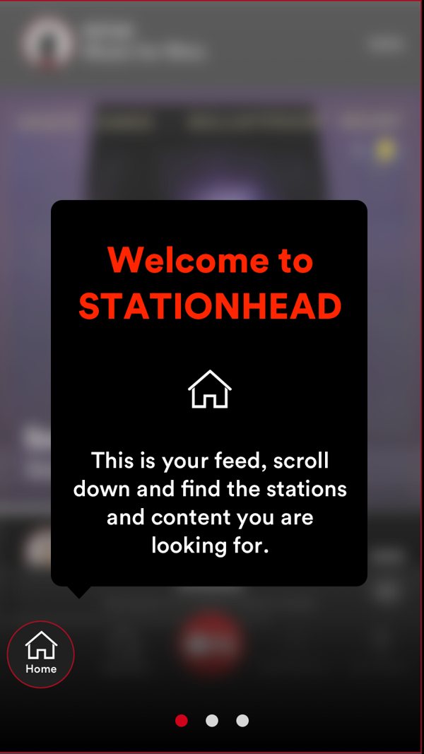 Coach mark: Welcome to Stationhead, this is your feed